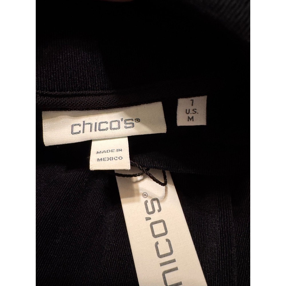Chico's Travelers Mock Neck Diamond Button Top Black Ribbed LS Blouse Size 1 M - Picture 5 of 8